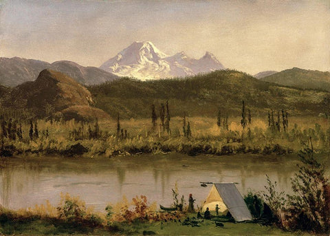 Mount Baker, Washington, from the Frazier River White Modern Wood Framed Art Print with Double Matting by Bierstadt, Albert