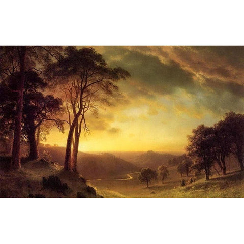 Sacramento River Valley Gold Ornate Wood Framed Art Print with Double Matting by Bierstadt, Albert