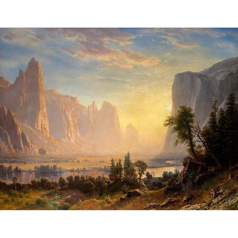 Valley of the Yosemite White Modern Wood Framed Art Print by Bierstadt, Albert