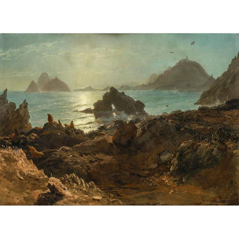 Farallon Islands, Pacific Ocean, California White Modern Wood Framed Art Print by Bierstadt, Albert