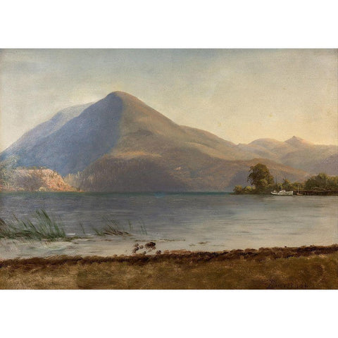 On the Hudson White Modern Wood Framed Art Print by Bierstadt, Albert