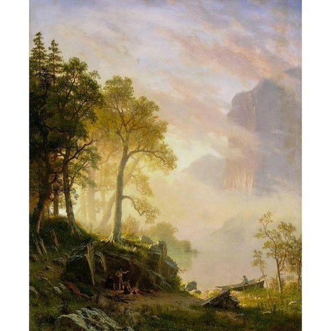 The Merced River in Yosemite White Modern Wood Framed Art Print by Bierstadt, Albert