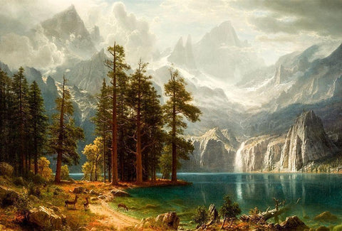 Sierra Nevada White Modern Wood Framed Art Print with Double Matting by Bierstadt, Albert