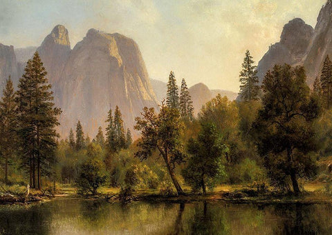 Cathedral Rocks, Yosemite Valley White Modern Wood Framed Art Print with Double Matting by Bierstadt, Albert