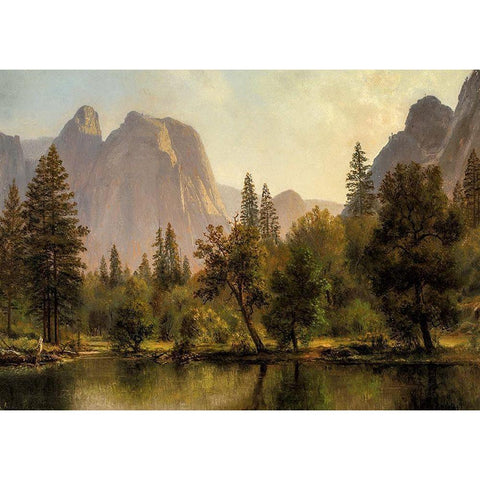 Cathedral Rocks, Yosemite Valley White Modern Wood Framed Art Print by Bierstadt, Albert