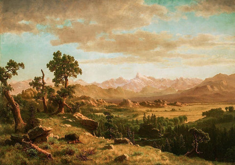 Wind River Country White Modern Wood Framed Art Print with Double Matting by Bierstadt, Albert