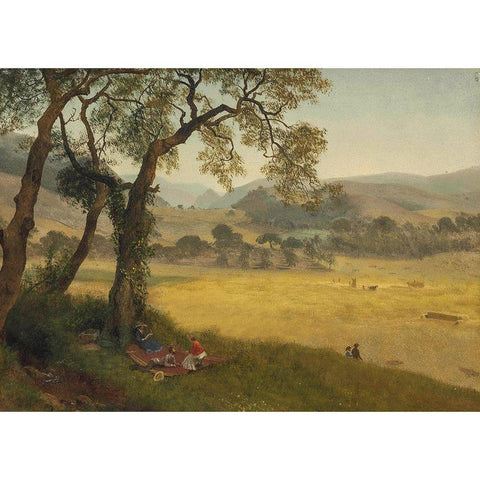 A golden summer day near Oakland Gold Ornate Wood Framed Art Print with Double Matting by Bierstadt, Albert