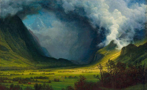 Storm in the Mountains White Modern Wood Framed Art Print with Double Matting by Bierstadt, Albert