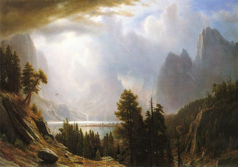 King Lake, California White Modern Wood Framed Art Print with Double Matting by Bierstadt, Albert