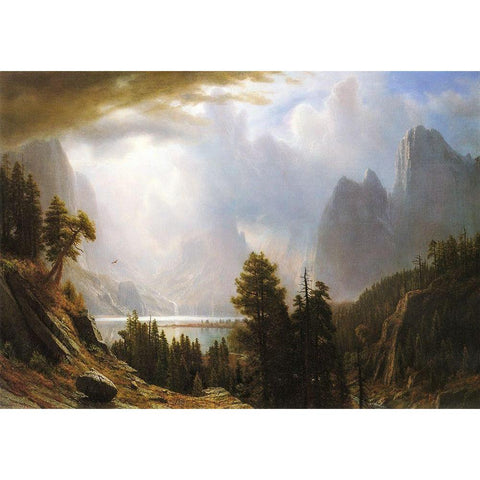 King Lake, California Black Modern Wood Framed Art Print by Bierstadt, Albert