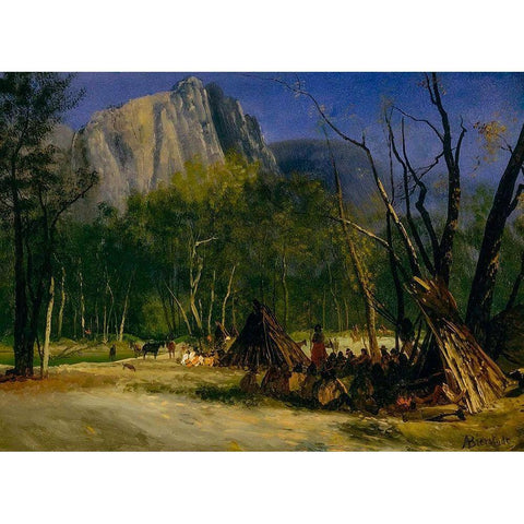 Indians in Council, California Gold Ornate Wood Framed Art Print with Double Matting by Bierstadt, Albert