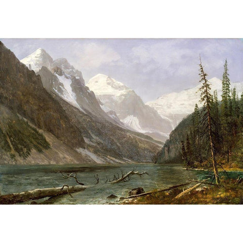 Canadian Rockies (Lake Louise) White Modern Wood Framed Art Print by Bierstadt, Albert