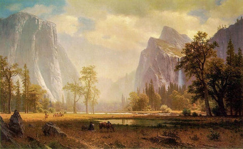 Looking Up the Yosemite Valley Black Ornate Wood Framed Art Print with Double Matting by Bierstadt, Albert