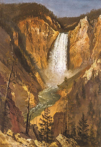 Lower Falls of the Yellowstone Black Ornate Wood Framed Art Print with Double Matting by Bierstadt, Albert