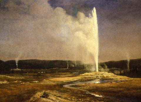 Geysers in Yellowstone White Modern Wood Framed Art Print with Double Matting by Bierstadt, Albert