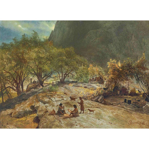 Mariposa Indian Encampment, Yosemite Valley, California White Modern Wood Framed Art Print by Bierstadt, Albert