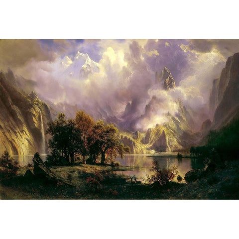 Rocky Mountain Landscape Black Modern Wood Framed Art Print with Double Matting by Bierstadt, Albert