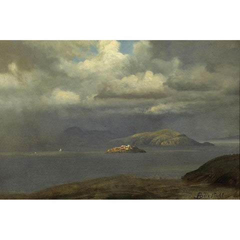 Alcatraz, San Francisco Bay Gold Ornate Wood Framed Art Print with Double Matting by Bierstadt, Albert