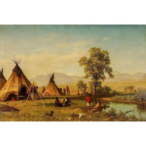 Sioux Village near Fort Laramie Black Modern Wood Framed Art Print with Double Matting by Bierstadt, Albert