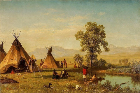 Sioux Village near Fort Laramie Black Ornate Wood Framed Art Print with Double Matting by Bierstadt, Albert