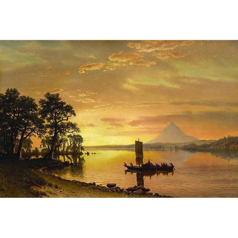 Indians Crossing the Columbia River Gold Ornate Wood Framed Art Print with Double Matting by Bierstadt, Albert