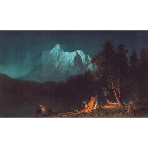 Mountainous Landscape by Moonlight White Modern Wood Framed Art Print by Bierstadt, Albert