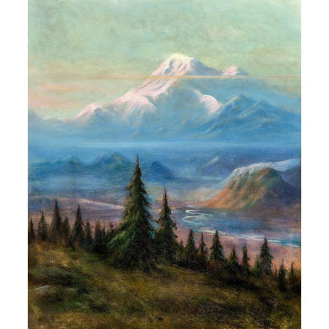 Puyallup River Valley and Mount Rainier White Modern Wood Framed Art Print by Bierstadt, Albert