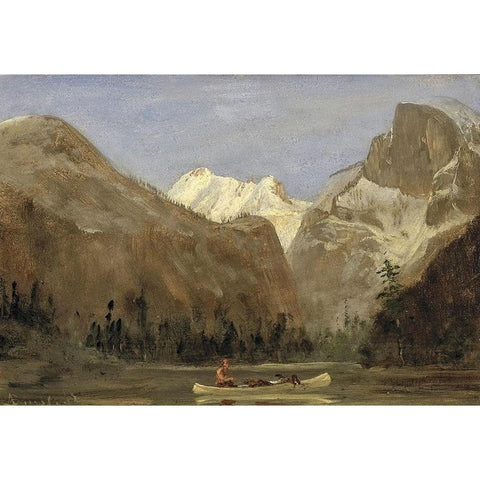 Boating through Yosemite Valley with Half Dome in the Distance Gold Ornate Wood Framed Art Print with Double Matting by Bierstadt, Albert