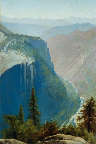 Yosemite Valley White Modern Wood Framed Art Print with Double Matting by Bierstadt, Albert