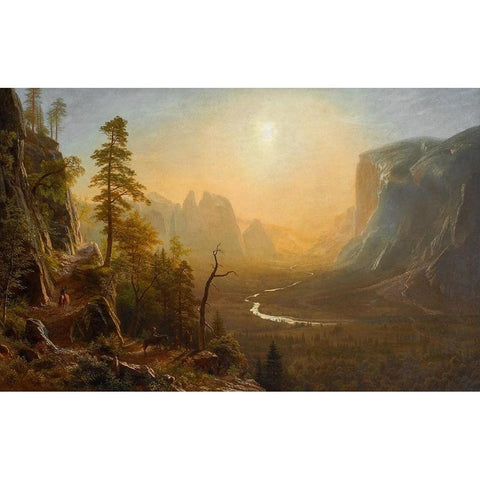 Yosemite Valley Glacier Point Trail Gold Ornate Wood Framed Art Print with Double Matting by Bierstadt, Albert