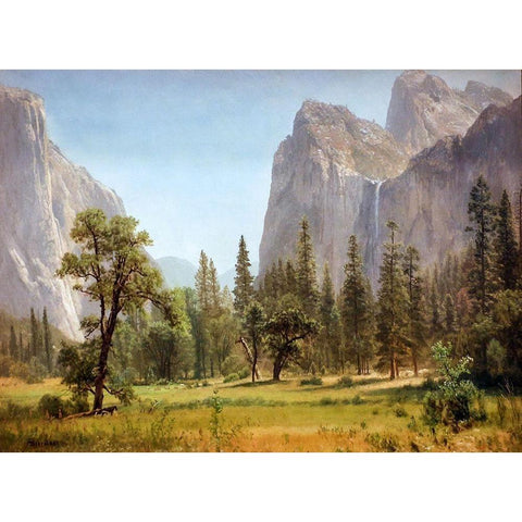 Bridal Veil Falls, Yosemite Valley, California White Modern Wood Framed Art Print by Bierstadt, Albert