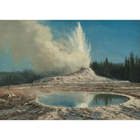 Geyser, Yellowstone Park Gold Ornate Wood Framed Art Print with Double Matting by Bierstadt, Albert