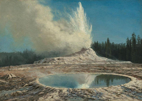 Geyser, Yellowstone Park White Modern Wood Framed Art Print with Double Matting by Bierstadt, Albert