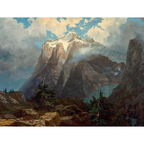 Mount Brewer from Kings River Canyon, California White Modern Wood Framed Art Print by Bierstadt, Albert