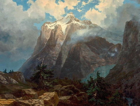 Mount Brewer from Kings River Canyon, California White Modern Wood Framed Art Print with Double Matting by Bierstadt, Albert