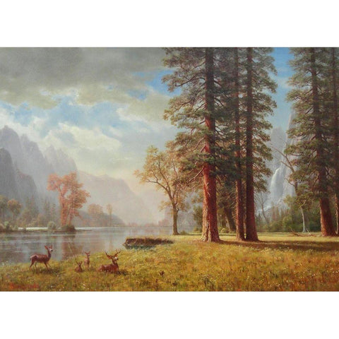 The Hetch Hetchy Valley, California Black Modern Wood Framed Art Print with Double Matting by Bierstadt, Albert