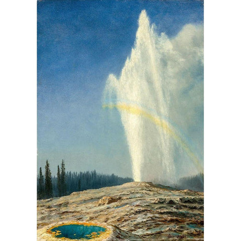 Old Faithful Gold Ornate Wood Framed Art Print with Double Matting by Bierstadt, Albert