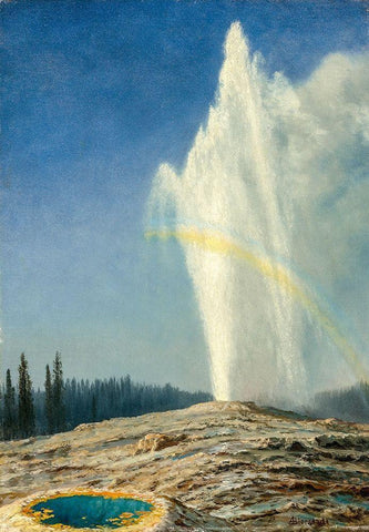 Old Faithful White Modern Wood Framed Art Print with Double Matting by Bierstadt, Albert