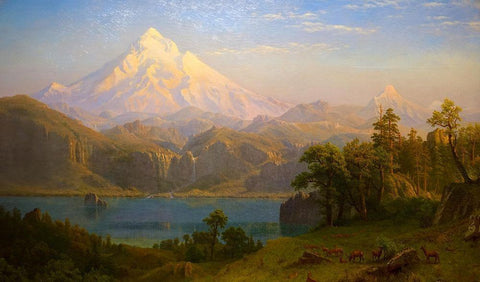 Mount Hood Black Ornate Wood Framed Art Print with Double Matting by Bierstadt, Albert