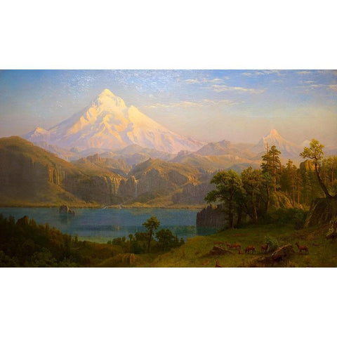 Mount Hood Gold Ornate Wood Framed Art Print with Double Matting by Bierstadt, Albert