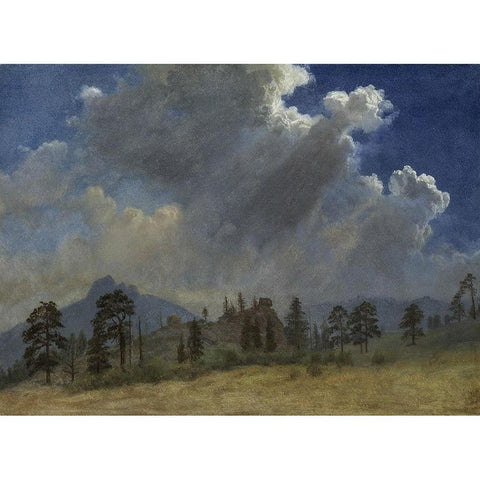 Fir Trees and Storm Clouds Gold Ornate Wood Framed Art Print with Double Matting by Bierstadt, Albert