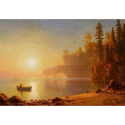 Indian Canoe White Modern Wood Framed Art Print by Bierstadt, Albert