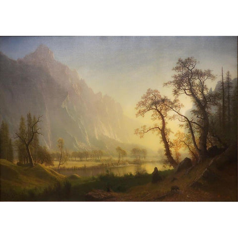 Sunrise, Yosemite Valley White Modern Wood Framed Art Print by Bierstadt, Albert