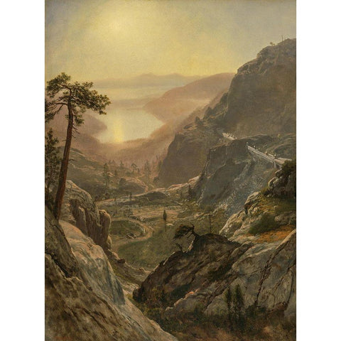 View of Donner Lake White Modern Wood Framed Art Print by Bierstadt, Albert