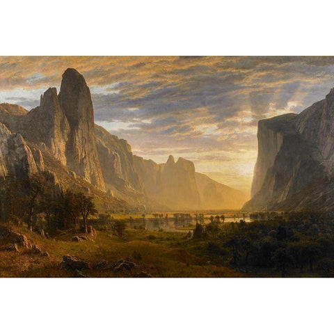 Looking Down Yosemite Valley Black Modern Wood Framed Art Print with Double Matting by Bierstadt, Albert