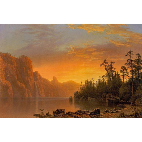 Sunset California scenery Gold Ornate Wood Framed Art Print with Double Matting by Bierstadt, Albert