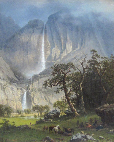 Yosemite Falls Black Ornate Wood Framed Art Print with Double Matting by Bierstadt, Albert