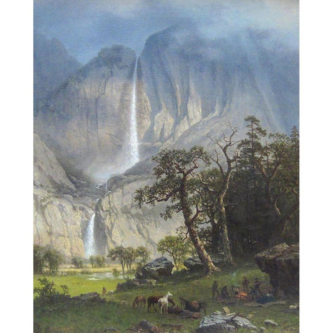 Yosemite Falls Gold Ornate Wood Framed Art Print with Double Matting by Bierstadt, Albert