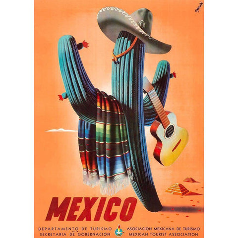 Mexico Vintage Travel Poster Black Modern Wood Framed Art Print with Double Matting by Espert Arcos, Jose