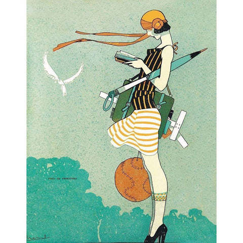 Mexican Magazine Cover 1920 Aires de primavera Gold Ornate Wood Framed Art Print with Double Matting by Garcia Cabral, Ernesto